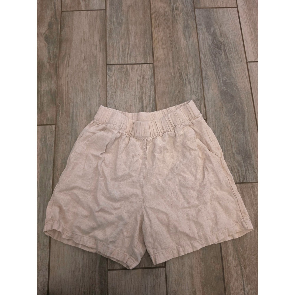 H&M Divided Women Beige Linen Blend Elastic Waist Shorts Size 6